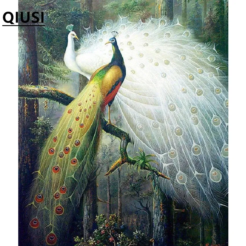 75x65cm needlework Cross stitch full embroidery kit forest love bird peacock print pattern Cross-Stitch handwork painting cross stitch kit