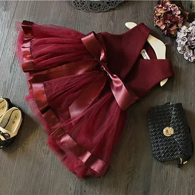 2017 New Kids Baby Princess Girls Dress Party Tulle Bow Gown Brief Cute Formal Fashion mini dress 2 3 4 5 6 7 Years