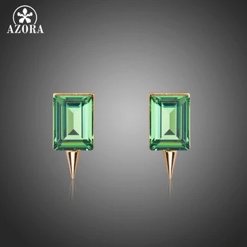 

AZORA Gold Color Green Princess Cut Top Stellux Austria Crystal Pointed Rivet Metal Fashion Jewelry Stud Earrings TE0275