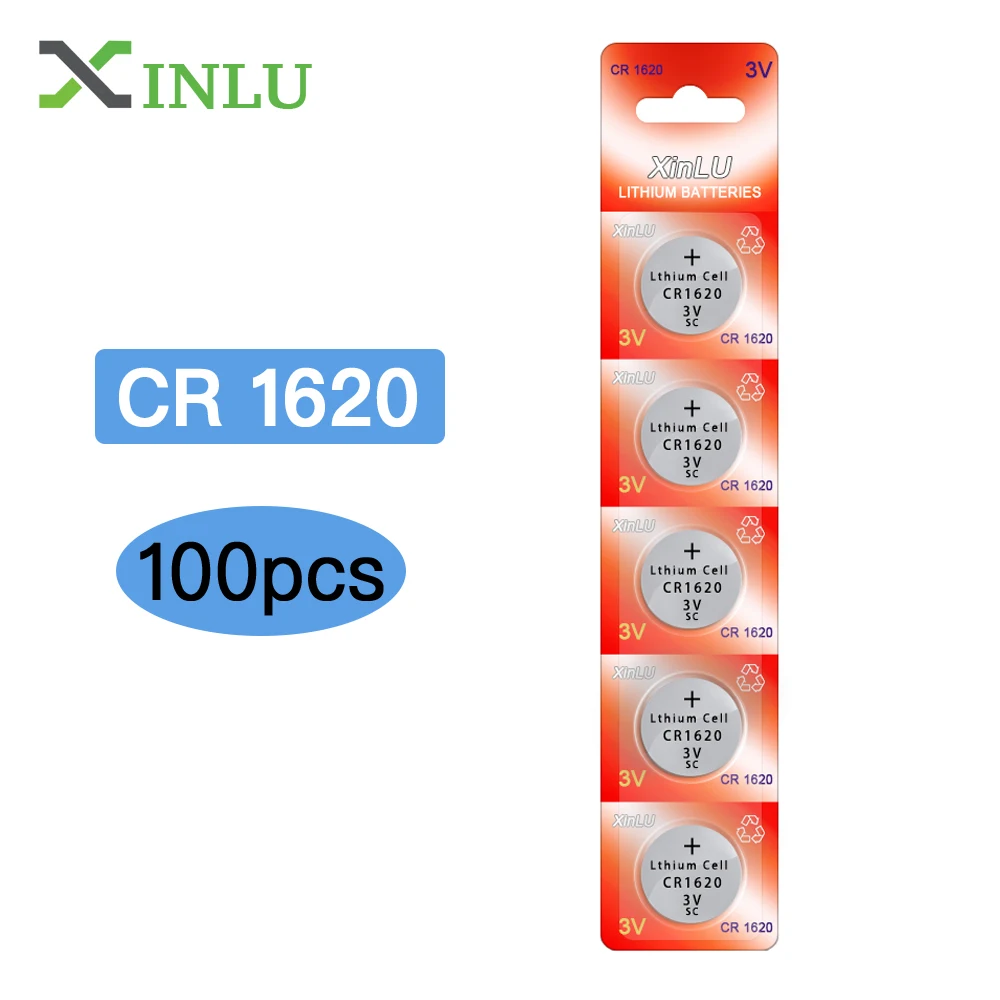 100 шт./лот = 20 пакет CR1620 ECR1620 1620 5009LC, KCR1620, BR1620 Кнопка ячейки Батарея для часов, аккумулятор бренда xinlu