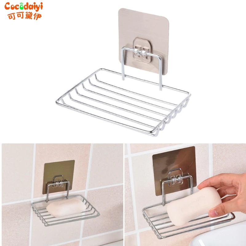 

Self Adhesive Stainless Steel Soap Dish Storage Holder Bathroom Kitchen Wall Mount Sponge Draining Hanger Towel Hooks