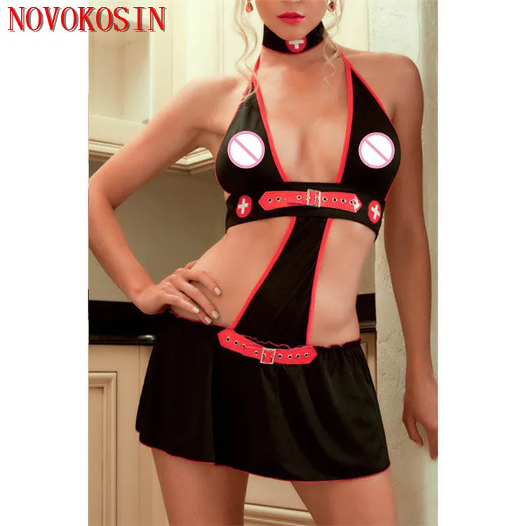 black and red nurse costume