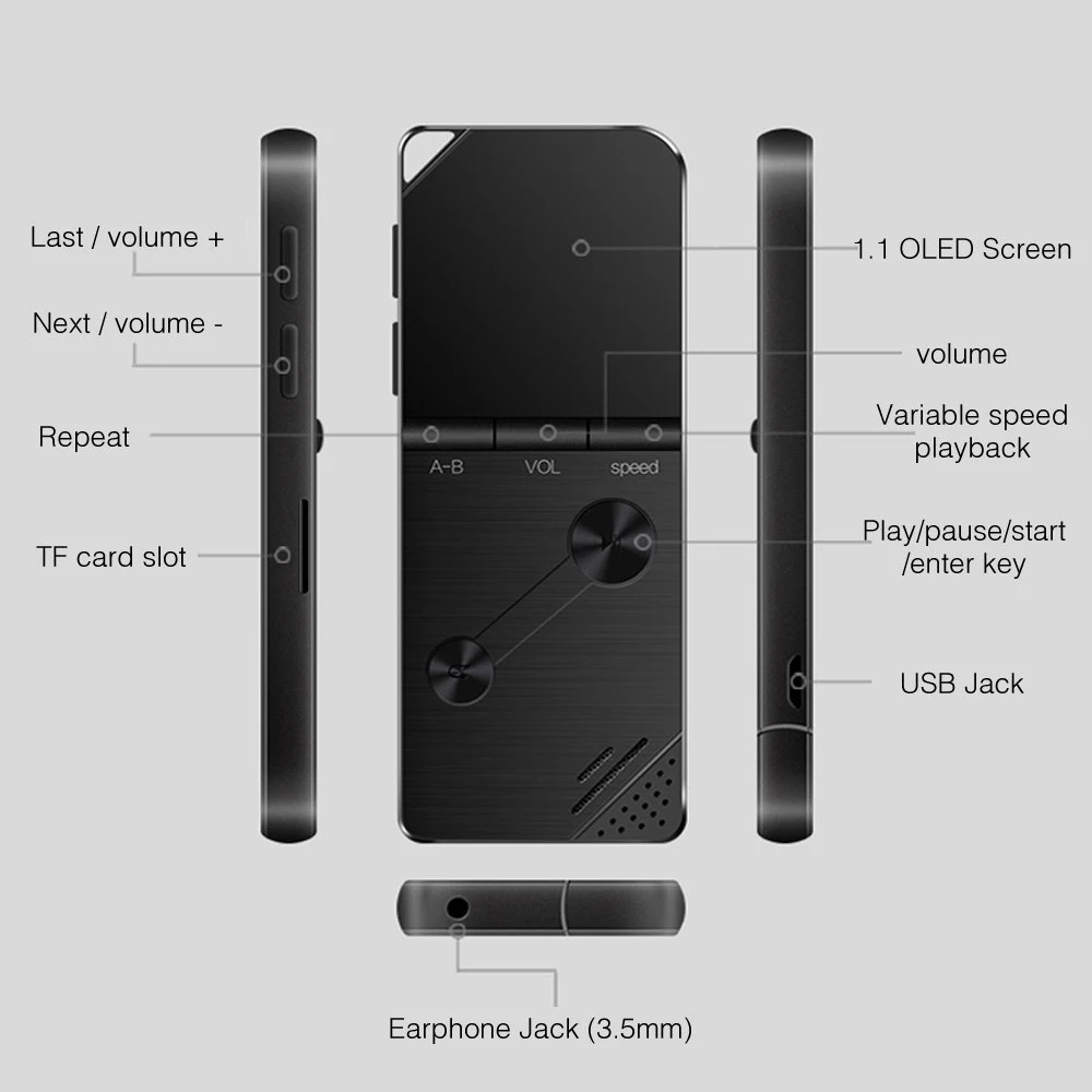 2018 BENJIE K6 Sport MP3 Player A-B Repeat Loudspeaker Variable Speed Playback 8G Music Player FM Hifi Portable Recorder