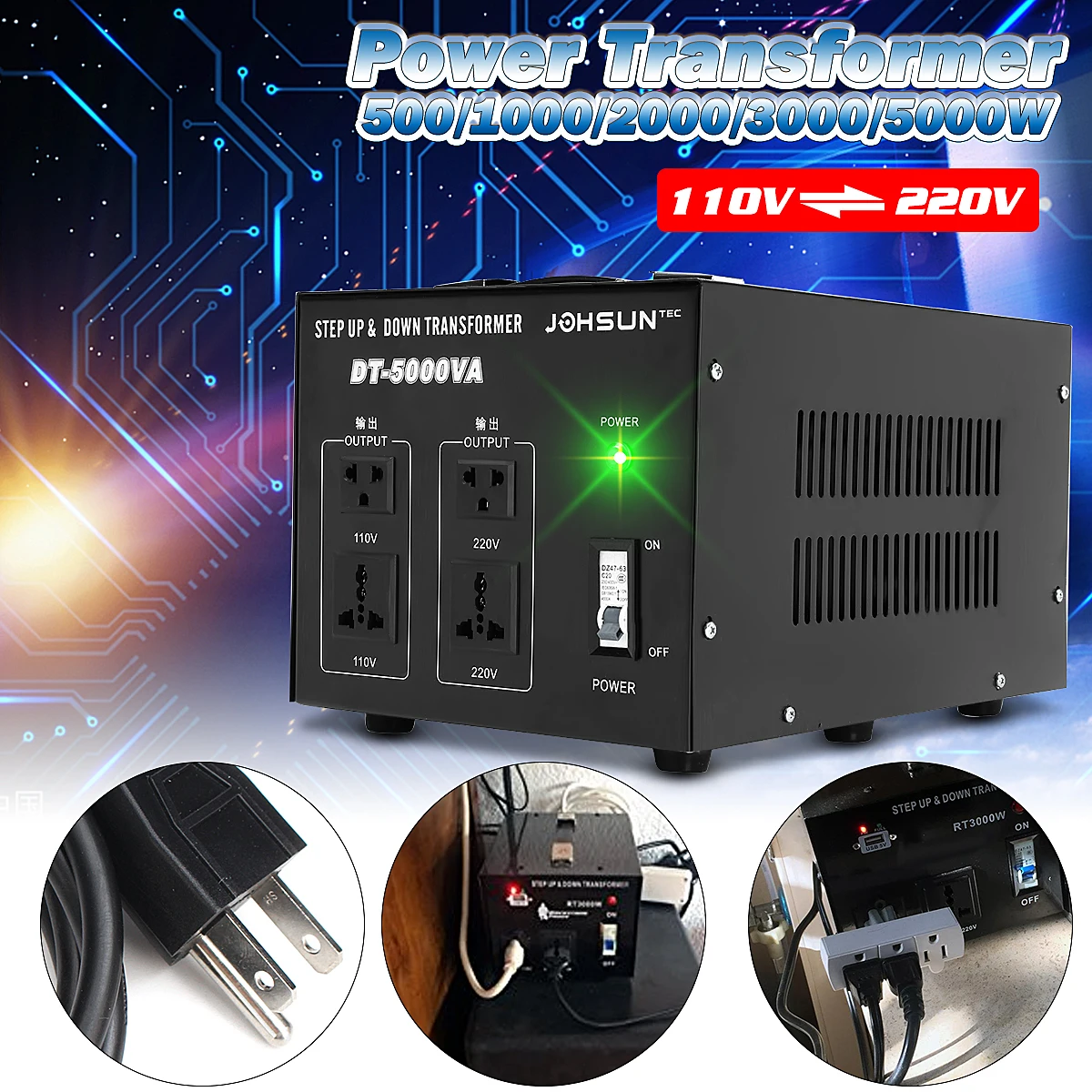 

500/1000/2000/3000/5000W Heavy Voltage Regulator Converter Power Transformer 220V auf 110V Converter