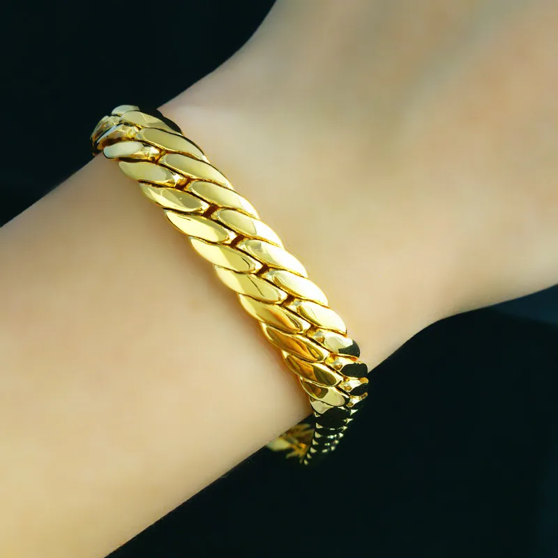 

Vogue real yellow gold filled solid snake bone chain bracelet bangle for men/women fashion jewelry gift 230mm*9mm