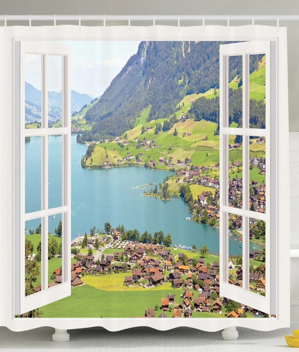 Shower Curtain Funny Simple Village Cottages Farmhouse Window Panorama Waterproof Polyester Bathroom Decorative Shower Curtains Decorative Shower Curtains Shower Curtainshower Curtain Funny Aliexpress