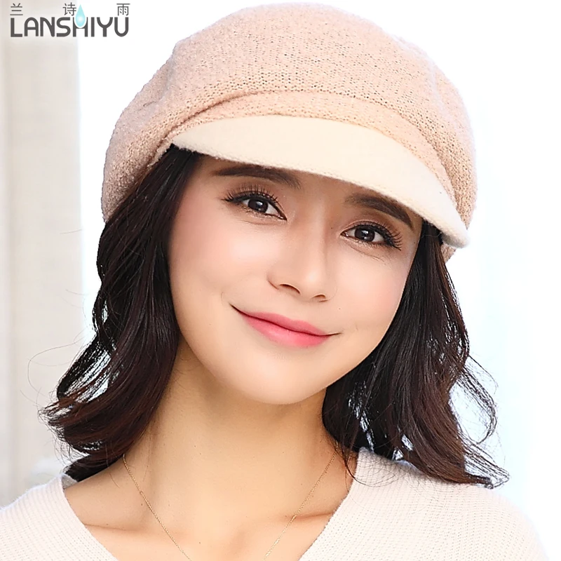 2107 Women Wool Beret Hat Winter Cap fashion visor Foldable Newsboy