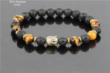 Hotsale Jewelry Black Lava Energy Stone Beads And Tiger Eye Nature Beads Gold Buddha Bracelets for