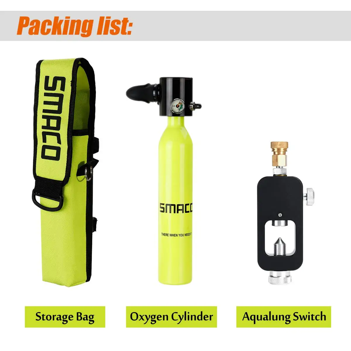 

New 4PCS 500mL Smaco Mini Scuba Diving Equipment Portable Oxygen Cylinder Backup Air Oxygen Tank With Aqualung Rotary Union Kit