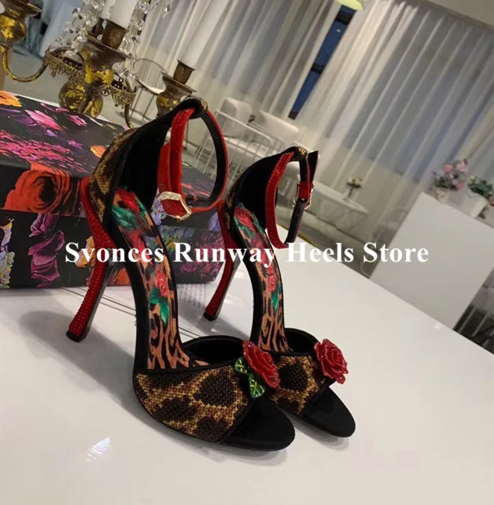rose & leopard high heel sandal crystal embellished heel_