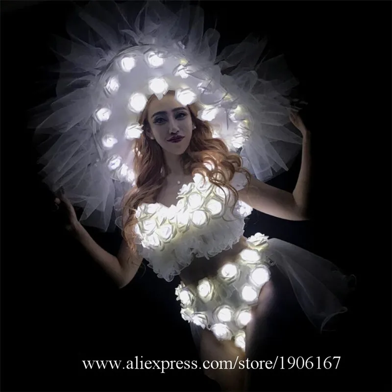 White LED lights Roses Hats Christmas Costumes Women DS Performance03
