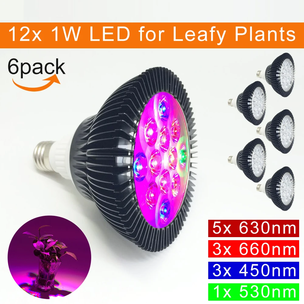 

6sets/lot 12W LED Growth Light Lamp for Leafy Plants E27 Base 4 Bands Plant Growing Bulb LED Plant Growth Lighting(A-4)