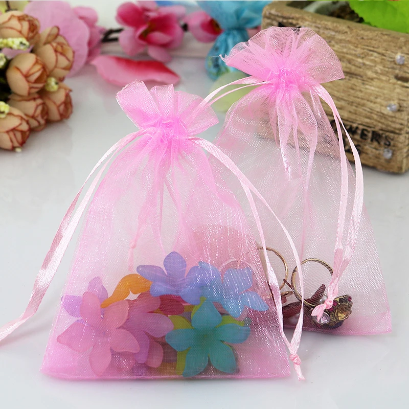 20x30cm (7.8"x11.8") 100pcs/lot Pink Organza Bags Big Wedding Jewelry