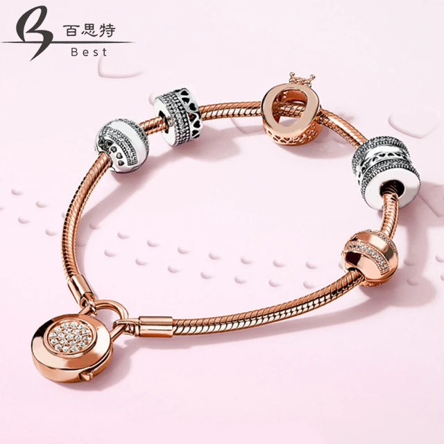 

BEST 100% 925 Sterling Silver Style Noble Luxury Rose Gold Distinguished Lovers Bracelet Set Original Women Jewelry Gift
