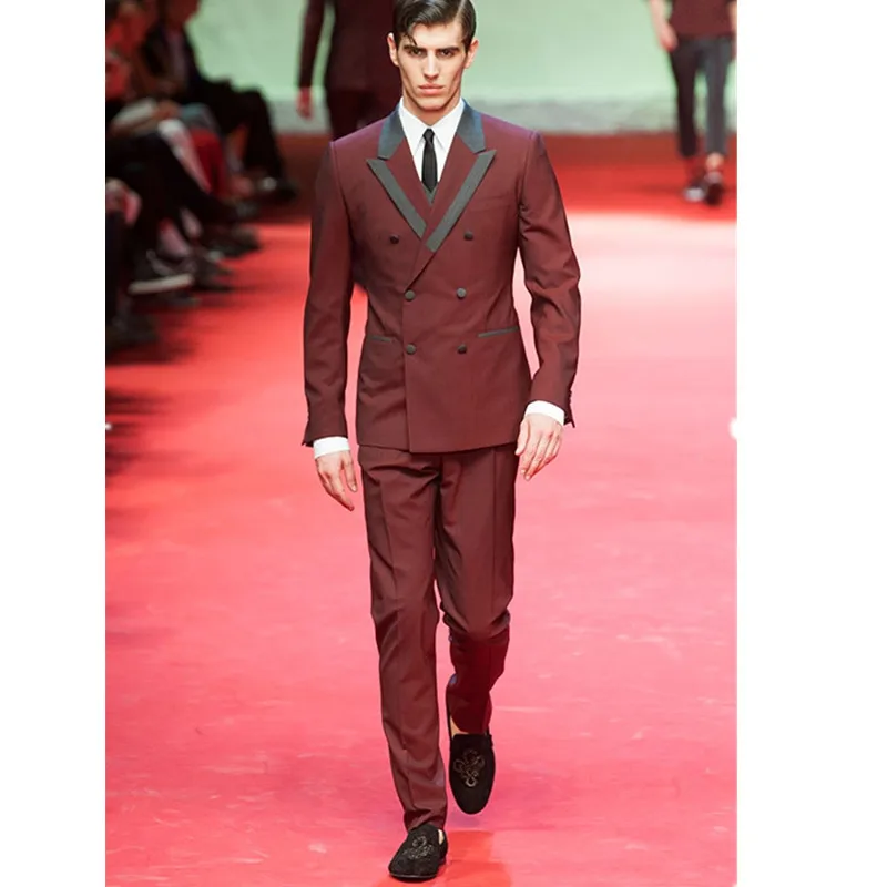 Custom Made Burgundy Men Wedding Suit Groom Tuxedos Suits Herringbone Retro Gentleman Suits Formal Party Suits A9