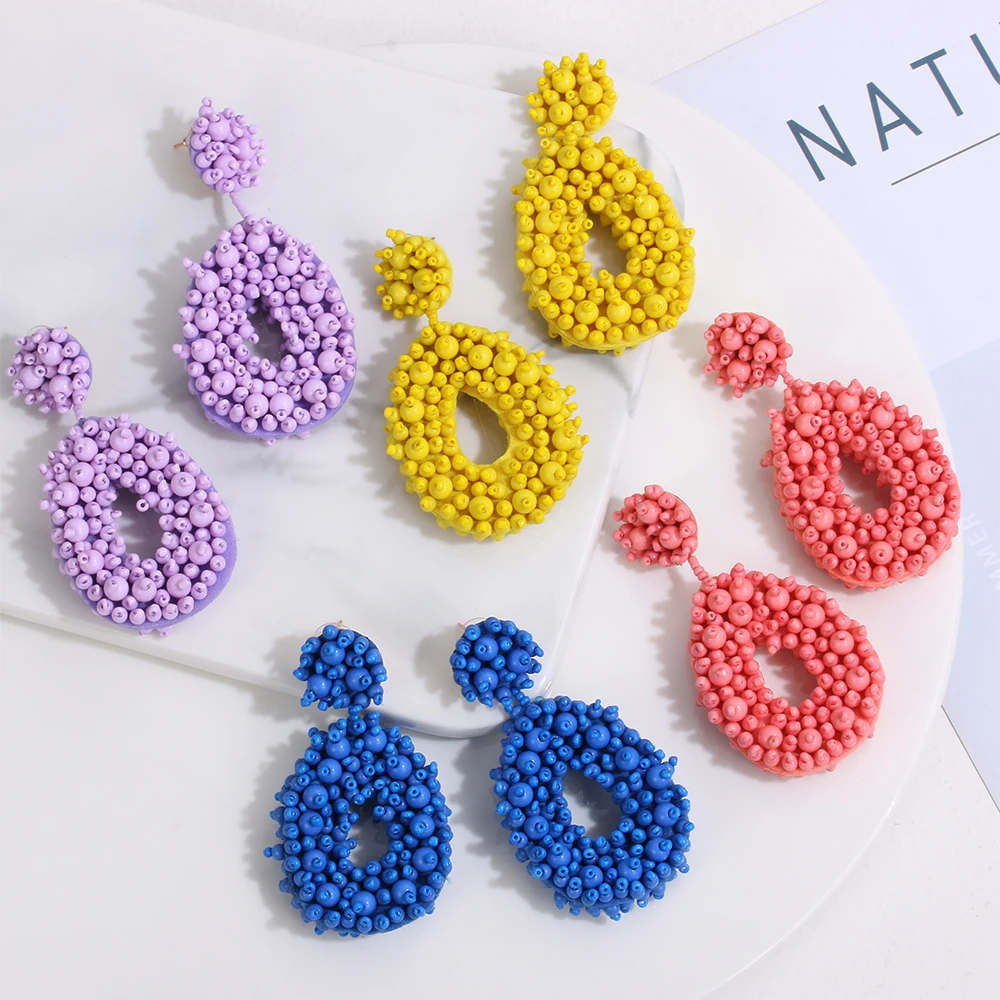 

1 Pair New Boho Handmade Tassel Earrings Women Resin Beads Statement Dangle Drop Earrings Bohemian Jewelry
