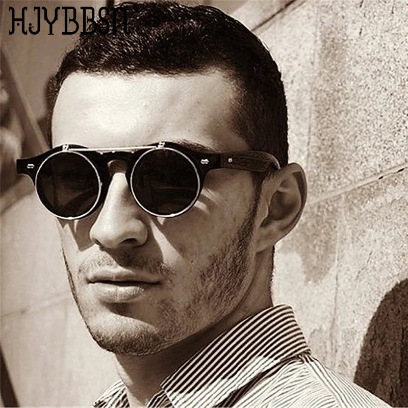 

HJYBBSN Fashion Tony Stark Sunglasses Iron Men Men's Round Sunglasses Classic Circle Shape Double Material Frame Male Shades