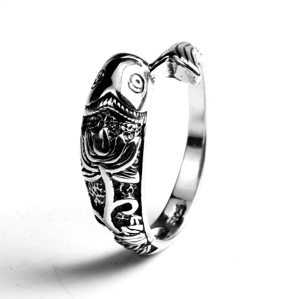 Kopen 925 Sterling Zilveren Ring Leuke Lucky Vis Met Lotus Retro Vintage Style Animal Ringen Voor Vrouwen Bijoux Femme Argent