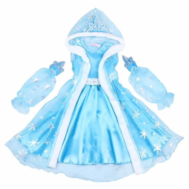 Girls Dresses Summer 2016 Girl Dress Children clothing Anna Blue Movie Dress + Red Cape Girl Princess Dresses Cosplay Costumes children dress