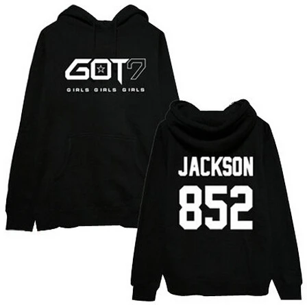 Fashion autumn winter kpop got7 member name printing black pullover hoodies for men women plus szie jackson mark sweatshirt