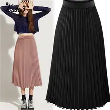 Женская черная плиссированная юбка длинная высокая талия плиссированная шифоновая юбка эластичные Акции Леди Черный Розовый плиссированная шифоновая ткань 23