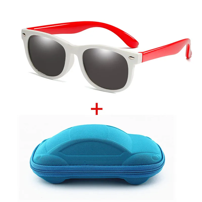 Поляризованные солнцезащитные очки для детей, для маленьких мальчиков и девочек, очки с гибкой оправой, квадратная оправа, детские солнцезащитные очки UV400, Gafas De Sol Infantil, чехол - Цвет линз: white red