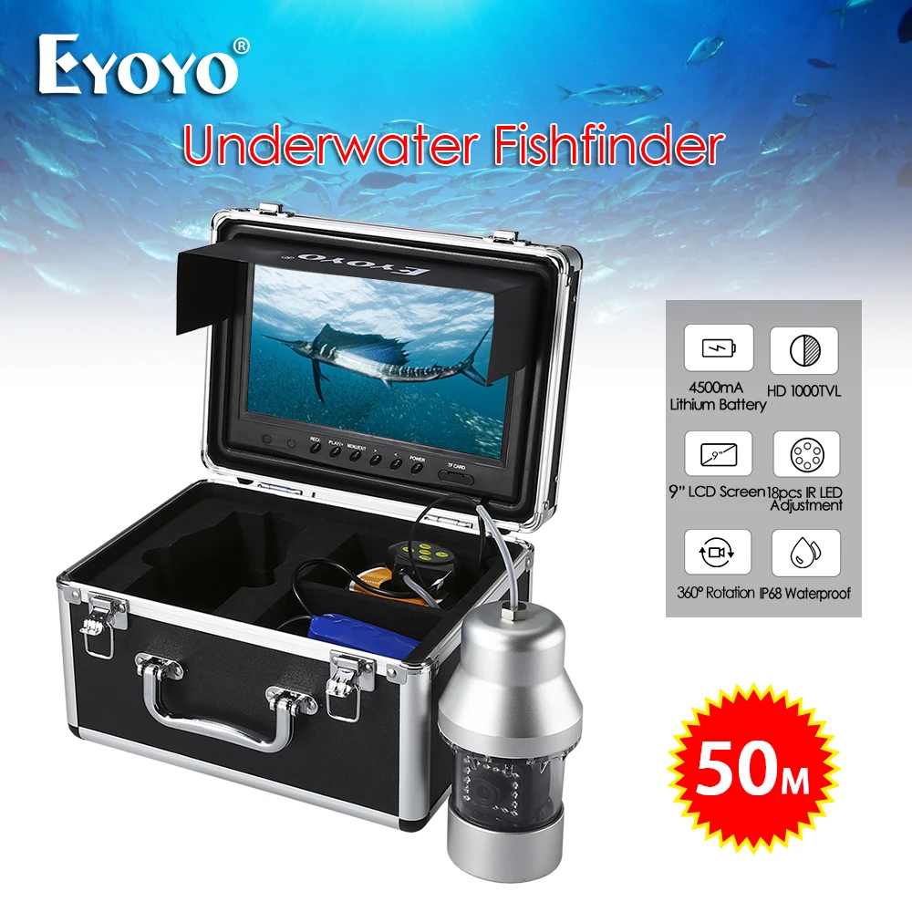 

Eyoyo Fishing camera 1000TVL 360 degree rotating camera 18pcs led lights fish finder waterproof IP68 9inch LCD monitor Free Ship