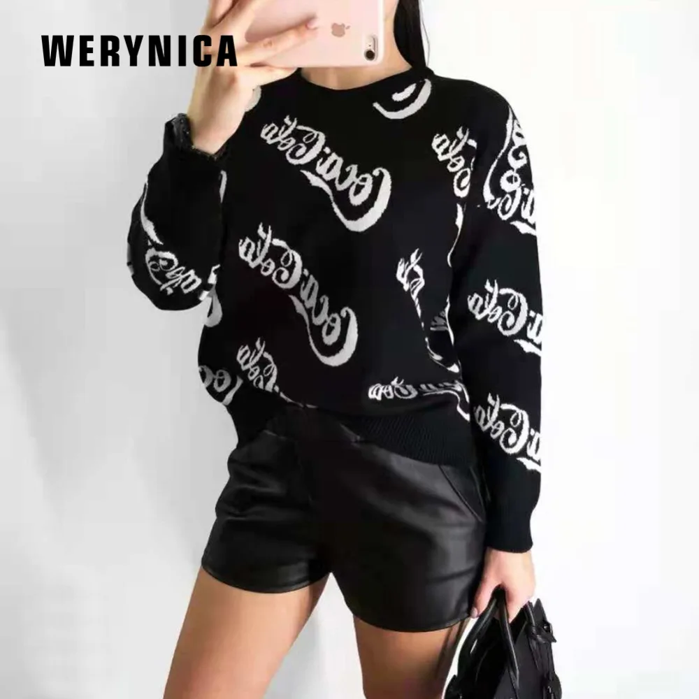 

Werynica 2018 New Winter Women Sweaters Fashion O-Neck Letter Batwing Sleeve Pullovers Loose Knitted Sweaters Female Jumper Tops