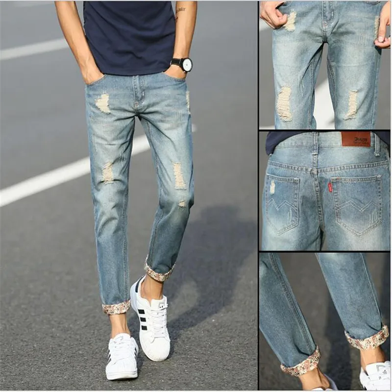 6 EXTRA LARGE Men's Jeans Fashion Holes Jeans Men Korean Tidal Feet ...