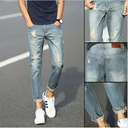6 очень большие мужские джинсы модные отверстия джинсы мужские корейские приливные ноги брюки мужские брюки футболка Слим плюс размер 27-38