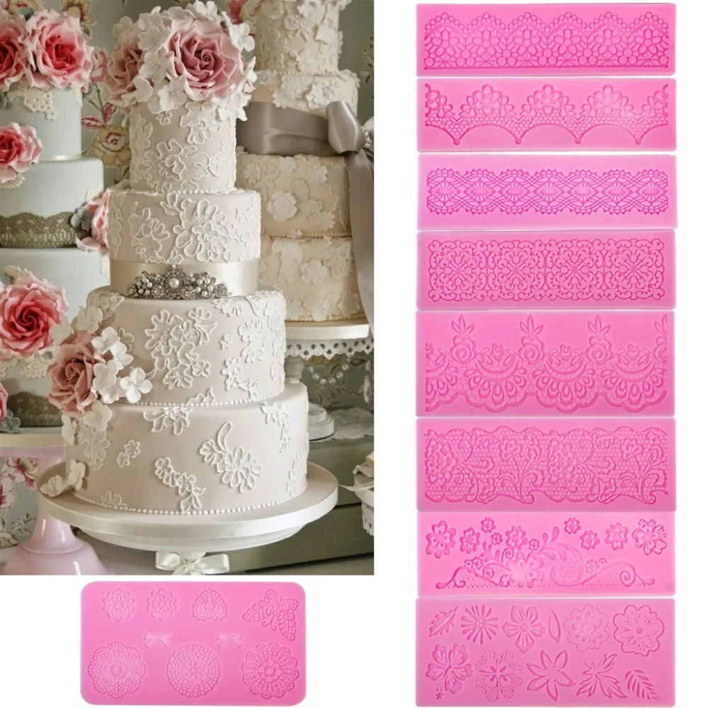 Silicone Fondant Cake Lace Sugar Craft DIY Mat Texture Flower Decorate Mold JS