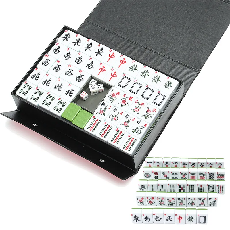 

144 Tiles Portable Chinese MahJong Rare Game Set Retro Mah-Jong + Custom Fit Box Entertainment Fun Family Board Games