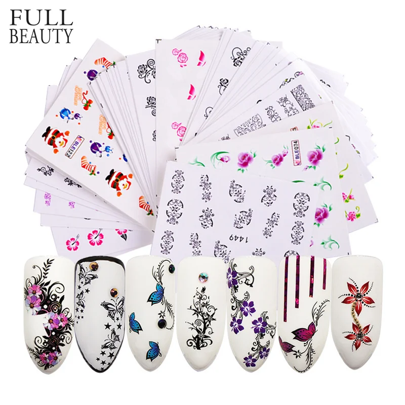 50 قطعة الترقيات مسمار الفن ملصقات زهرة طويلة كرمة الأسود الدانتيل الشارات زينة مانيكير DIY التصميم يلتف أدوات XF1422-1469