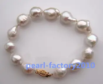 

10 x14mm nanhai real baroque pearl bracelet 14 k gold clasp 42%