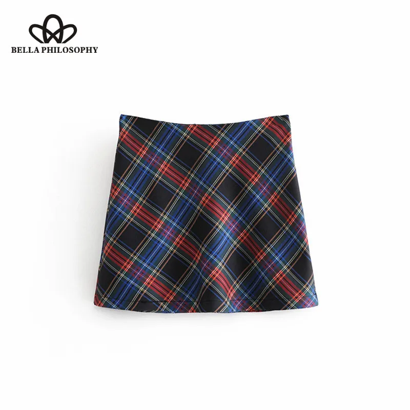 Wonder 2018 new autumn Vintage Stylish Plaid Mini Skirt A Line Back Hidden Zipper Streetwear Ladies Skirts Casual Faldas Mujer