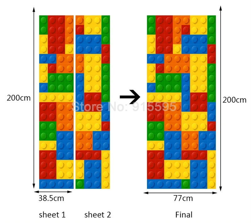 3D настенная фреска обои детская комната лего кирпичи детская комната спальня украшения самоклеящиеся двери Наклейка ПВХ Фреска