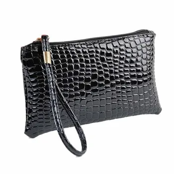 

Women Crocodile Leather Clutch Handbag Bag Coin Purse clutch female purse new fashion 2019 soild portefeuille femme Black Blue