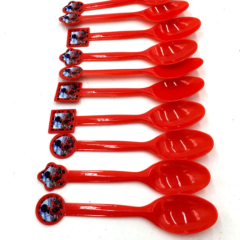 10PCS/LOT LADYBUG PLASTIC SPOONS HAPPY BIRTHDAY PARTY USE SPOONS