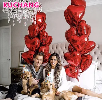 

100pcs 18inch Ruby Red Mylar Heart Foil Helium Balloons Bouquet Wedding Baby Shower Love Anniversary Party Decorations Supplies