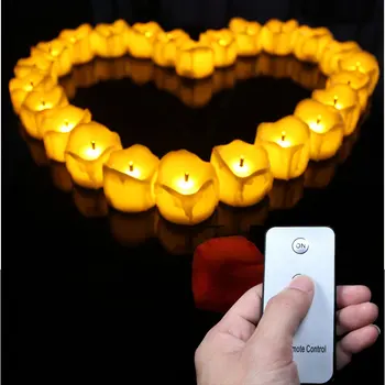 

Pack of 12 Flickering battery candles with remote,Yellow light tea lights with black wick,electric candles for Valentine's Day
