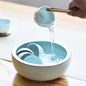 

Brief Solid Color Porcelain Teacup Tea Wash Household Tea Ceremony Accessories Garden Ceramic Flower Pot Desktop Small Fish Tank