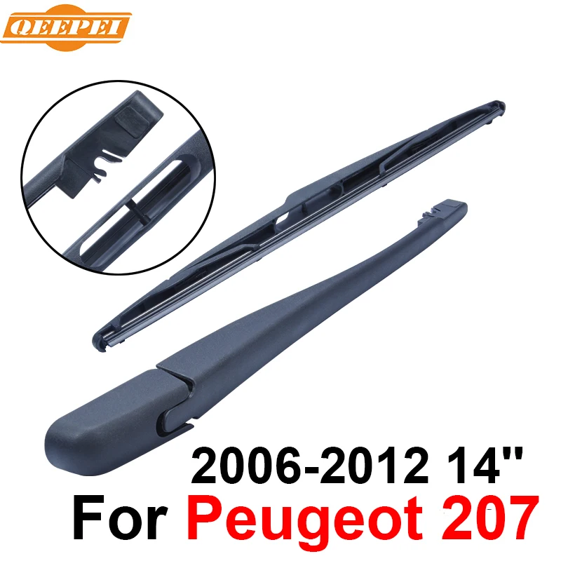 QEEPEI Rear Windscreen Wiper and Arm For Peugeot 207 2006 2012 14'' 3/5