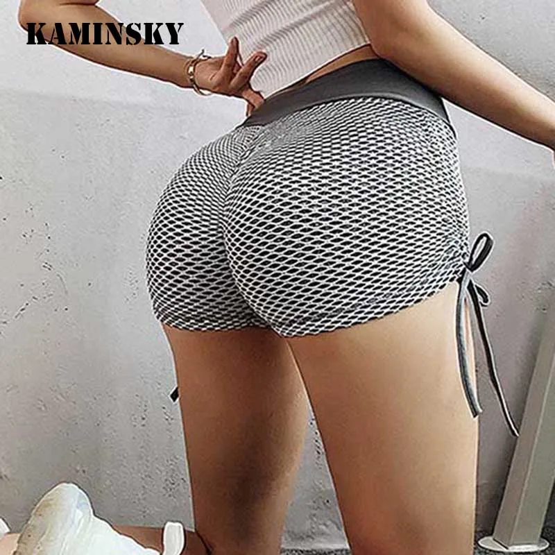 

Kaminsky Summer Women Mesh Skinny Shorts High Waist Push Up Sports Short Pants Patchwork Lace Sportswear Female Sexy Shorts