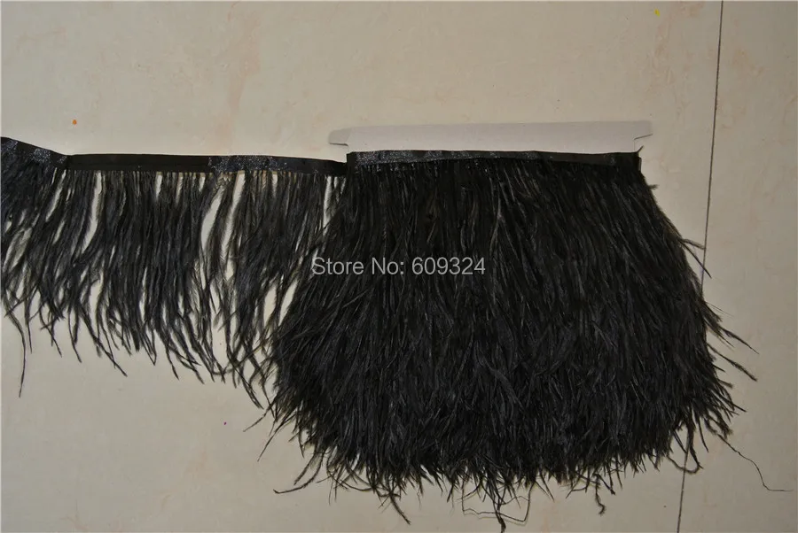 

Free Shipping 10 yards black Ostrich Feather trimming fringe ostrich feather fringe 5-6inch in width for crafts wedding decor