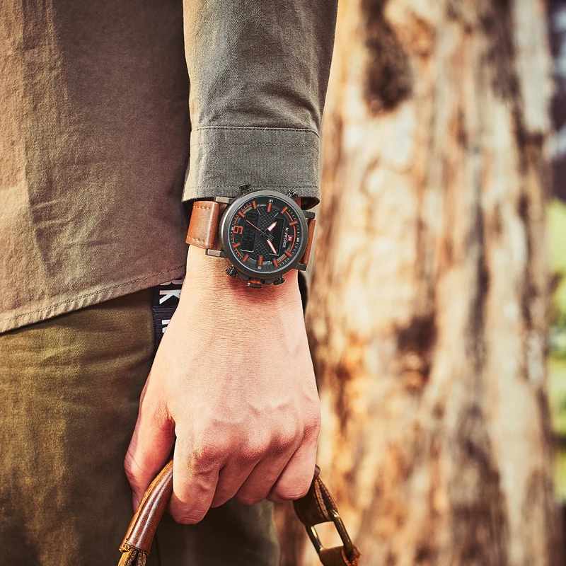 NAVIFORCE мужские спортивные часы мужские кварцевые светодиодный цифровые часы лучший бренд Роскошные мужские модные кожаные водонепроницаемые военные наручные часы