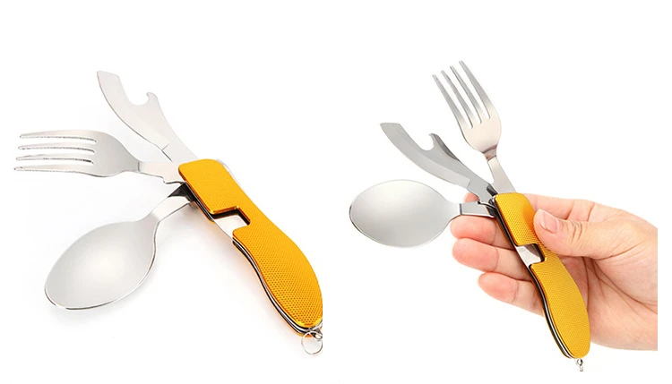 VILEAD portátil plegable cuchillo tenedor cuchara combinada Camping conjunto multifuncional de acero inoxidable al aire libre vajilla para Picnic