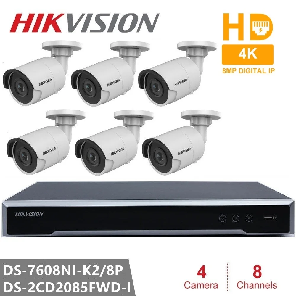 Hikvision комплекты для охранных камер встроенный разъем &amp Play H.265 NVR 8CH 8POE и 6 шт. 8MP