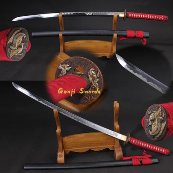 

Full Handmade Japanese Katana Damascus Folded Steel Clay-Tempered Real Samurai Sword Sharp Edge Engraved Blade