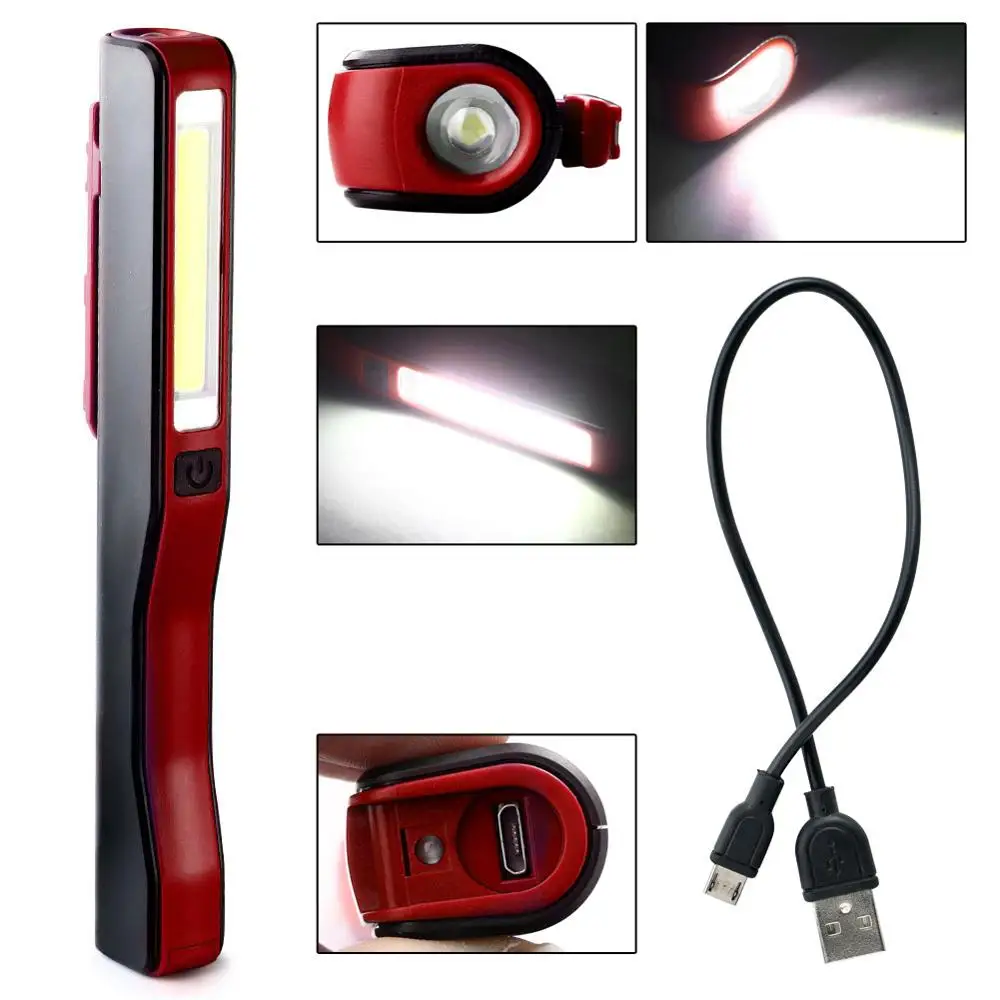 USB перезаряжаемый портативный COB светодиодный светильник-вспышка перезаряжаемый Магнитный ручной фонарь с зажимом для ручки Рабочий светильник встроенный аккумулятор с магнитом - Испускаемый цвет: Red