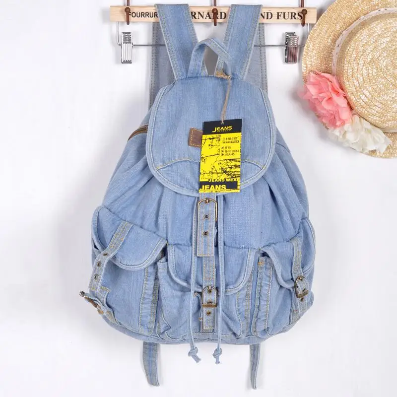 Classic Vintage Fashion 3 Pockets Denim Jean Women Backpacks Retro